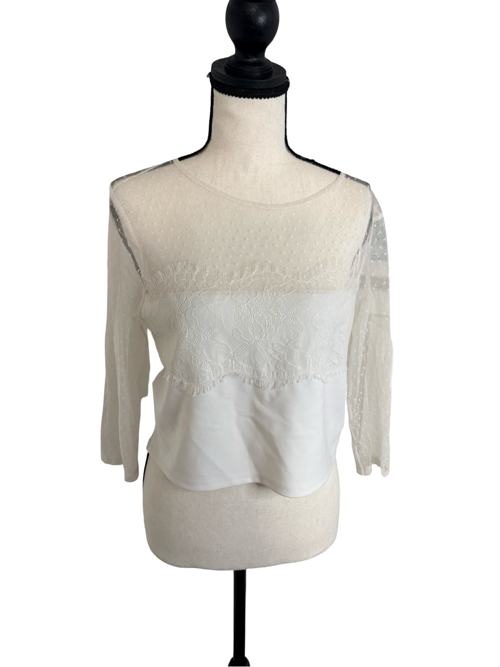 Topshop White Swiss Dot Lace Mesh Blouse Size‎ 10 Romantic Sheer Top